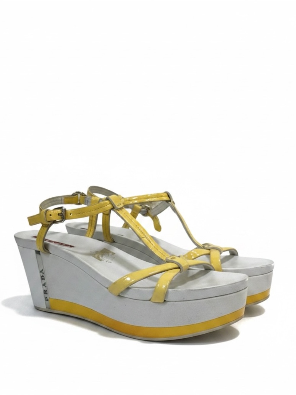Prada Vintage Y2K Platform Ankle Strappy Wedge Sandals Leather Adjustable Sport